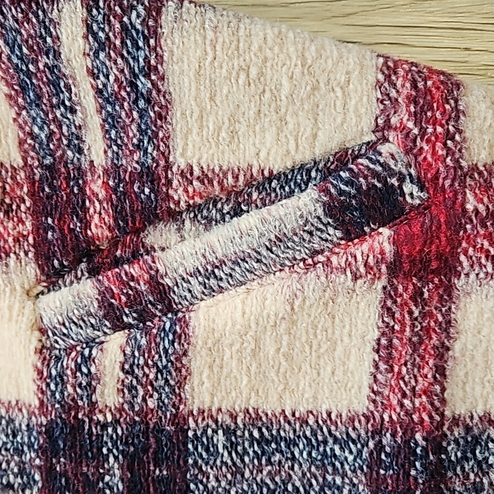 Blank NYC Cream Maroon Wool Oversized Go Ahead Plaid Longline Teddy Jacket L NWT - Picture 9 of 11